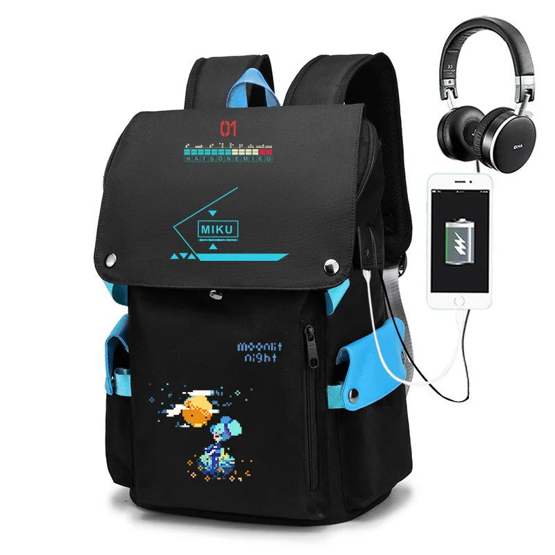 Hatsune Miku Anime School Backpack – Large Capacity Student Bag for Primary, Junior & High School Boys Gift