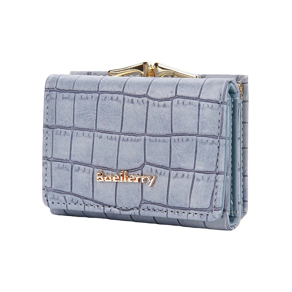 Baellerry Short Women’s Wallet — Crocodile Pattern Coin & Card Holder with Photo Slots, Hasp Purse for Girls