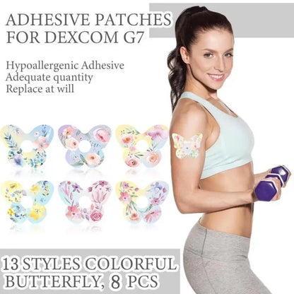 Blood Glucose Sensor Adhesive Patches - Invisible Sensor Fixing Stickers in 5 or 8-Piece Sets, Wildflower Designs