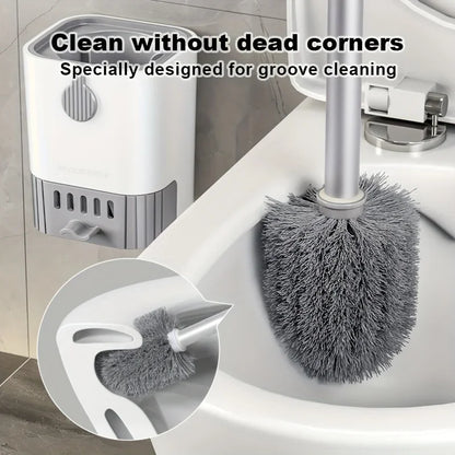 Wall-Mounted Toilet Brush Set – Long Handle Flexible Bathroom Cleaning Tool with Holder