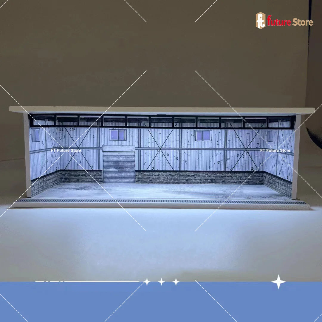 1:64 Scale Garage Scene Model with Lights – Assembled Parking Lot Diorama for Miniature Car Display