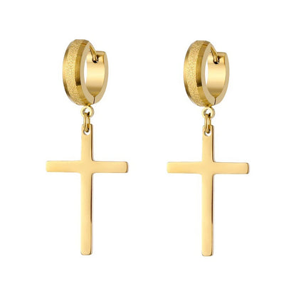 Gold Cross Huggie Hoop Earrings - Minimalist Dangle Charm Jewelry for Men & Women