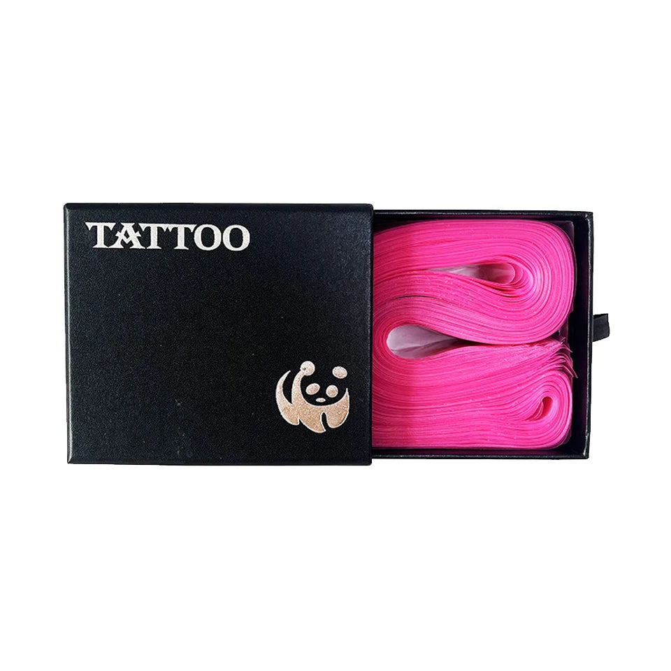 100PCS Disposable Tattoo Clip Cord Sleeve Bags - 5x80CM Plastic Covers for Tatu Machine Pen, Pink, Black & Blue