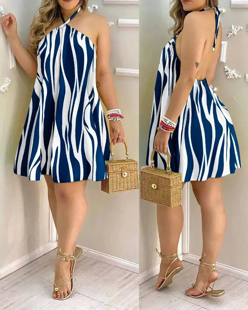 Floral Print Halter Neck Boho Dress – Backless Summer Spring Women’s Fashion Casual Elegant Sundress Clothing