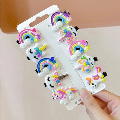 10pcs Kids Hair Clips Set – Cute Soft Gel BB Side Clips for Girls, Cartoon Hair Accessories Cards