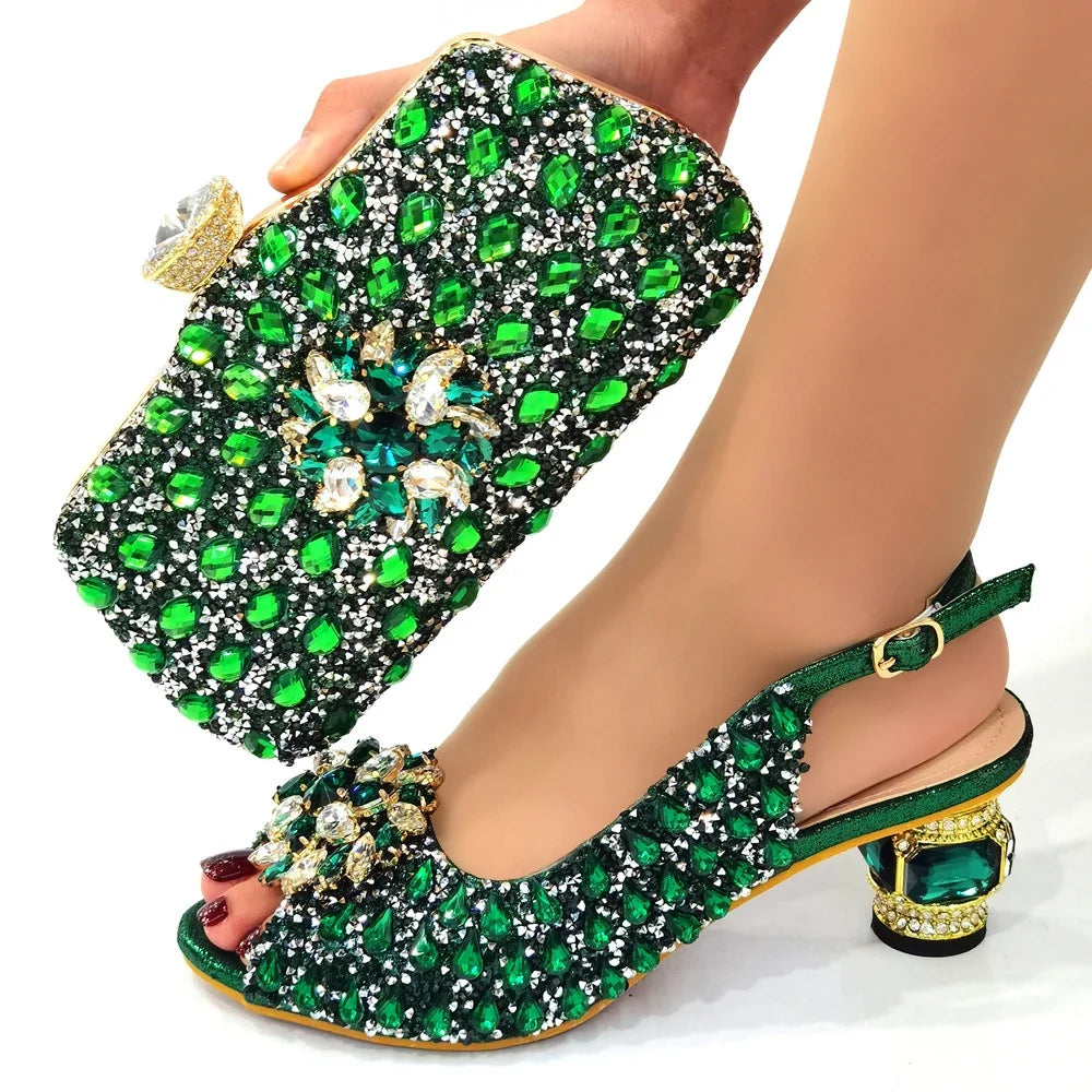 Silver Nigerian Women’s Shoe & Bag Set - African Fashion Party & Wedding Accessories