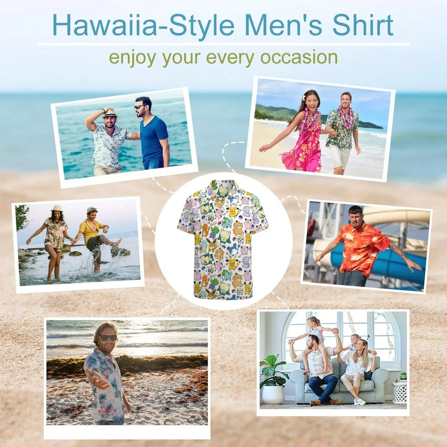 Summer Men's Short Sleeve Shirt – Cute Animal Print, Open Button Lapel, Comfortable Casual Top