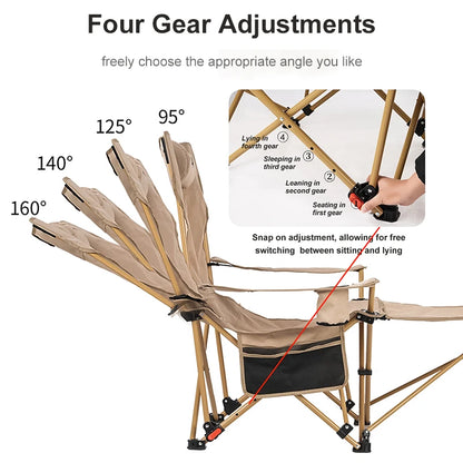 WESTTUNE 2-in-1 Reclining Camping Chair – Lightweight Folding Lounge Chair with Adjustable Backrest & Footrest for Beach