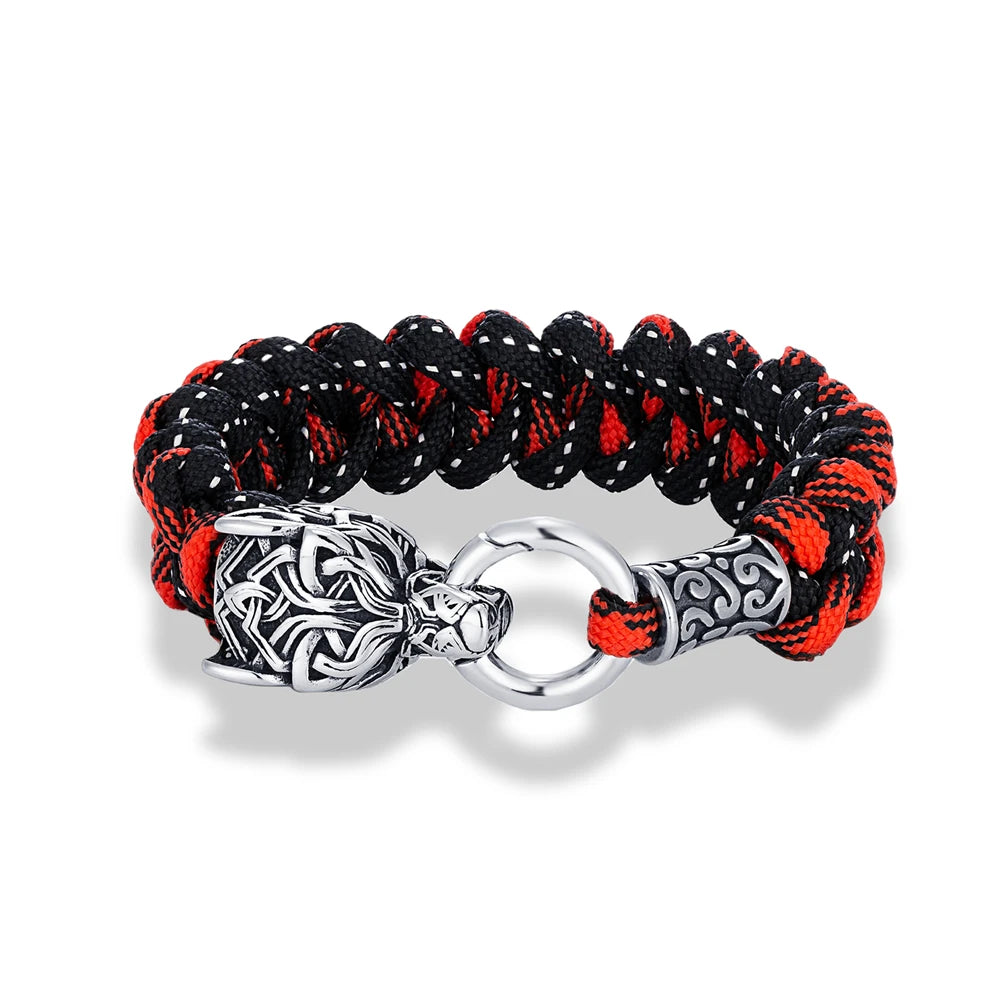 Vintage Norse Runes Celtic Wolf Survival Rope Bracelet - Handmade Stainless Steel Wristband for Men, Vikings Jewelry