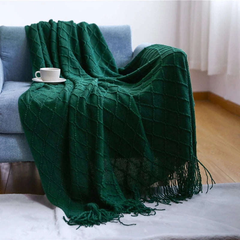 White Boho Throw Blanket – Textured Chunky Knitted Vintage Luxury Bedspread, Sofa Cover Manta Para Sofá