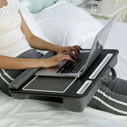 Multi-Purpose Laptop Desk with Double Groove and Anti-Slip Bar - Portable Leg Table with Embedded Mouse Pad for Sofa and Bedroom Use