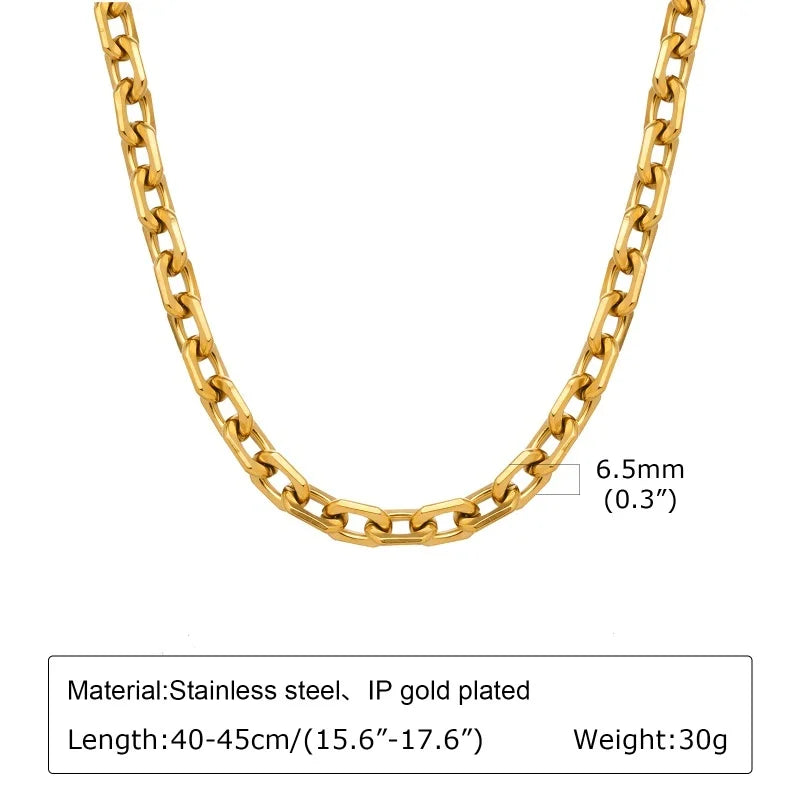Chunky Gold-Plated Link Necklace — Stainless Steel Oval Chain Choker for Women, Minimalist Jewelry