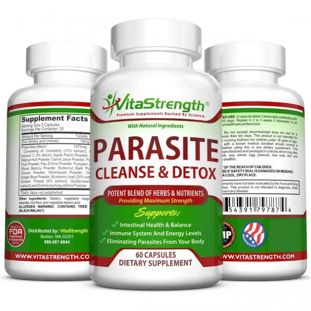 Intestinal Detox Capsules – Black Walnut & Wormwood for Parasite & Intestinal Worm Elimination, 60 Count