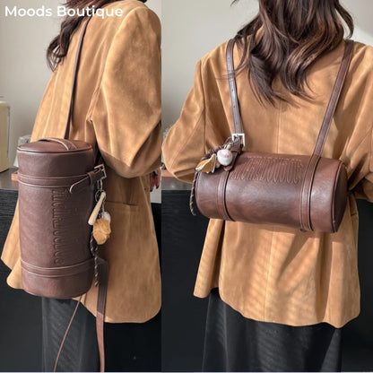 2024 Multifunctional Cylinder Shoulder Bag for Women – Luxury Crossbody Handbag with Pendant