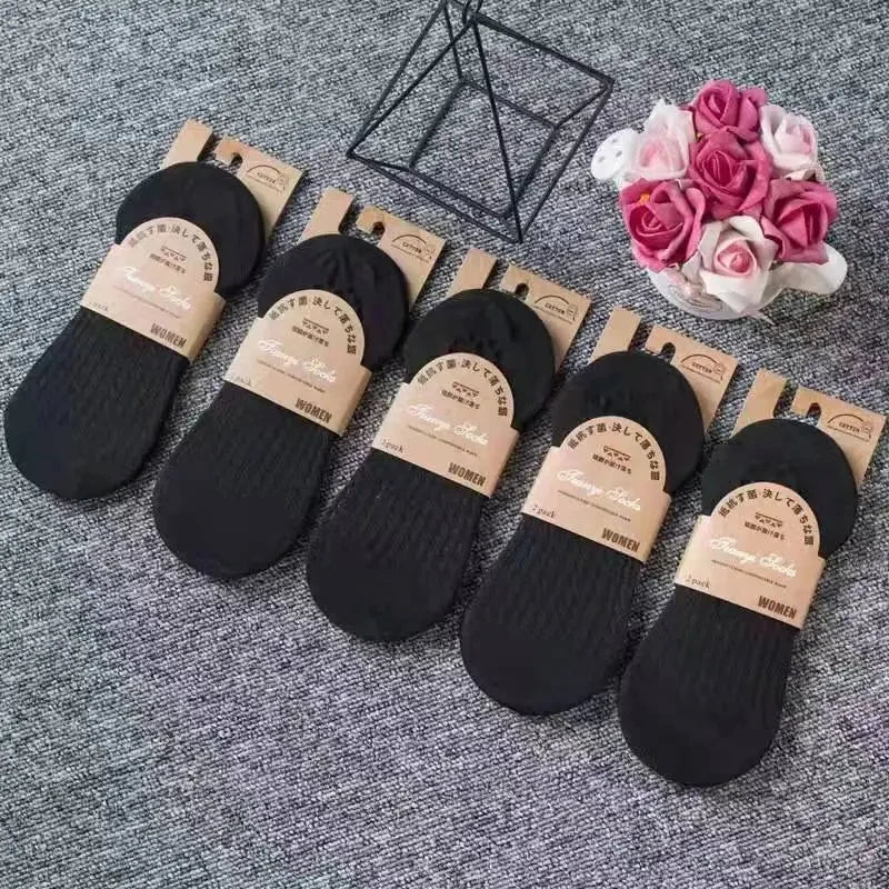 5 Pairs Women's Silicone Invisible Boat Socks - Summer Solid Color Ankle Socks, Soft Cotton Slipper, Size 35-40 EUR
