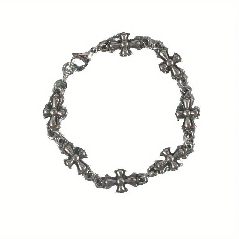 Gothic Cross Floral Pattern Men’s Bracelet – Vintage Punk Style Jewelry for Daily Wear, Party, Birthday & Holiday Gift Accessory