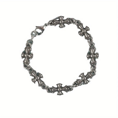 Gothic Cross Floral Pattern Men’s Bracelet – Vintage Punk Style Jewelry for Daily Wear, Party, Birthday & Holiday Gift Accessory