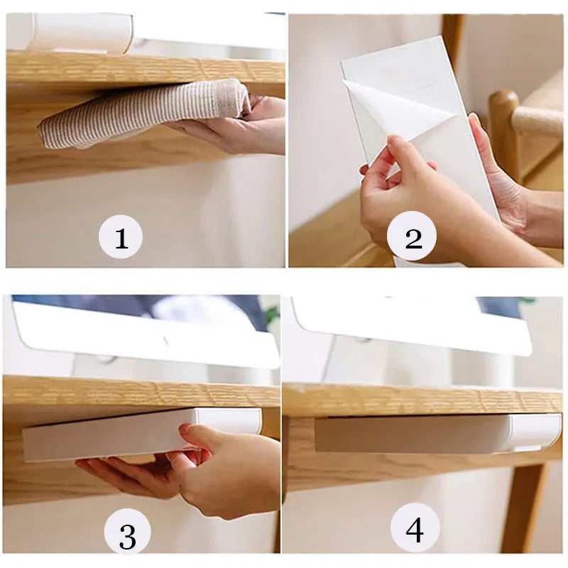 Under Desk Self-Stick Pencil Tray - Hidden Drawer Storage Box for Pens and Stationery, Ideal for Office and Home Organization