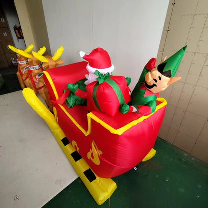 3.7M Inflatable Christmas Santa Claus Sled – LED Light Ornament for Xmas Party, New Year, and Garden Decoration