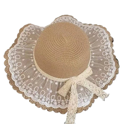 Funny Women’s Lace Straw Hat – Wide Brim Floppy Beach Sun Hat with Solid Fringe, Summer Outdoor Cap