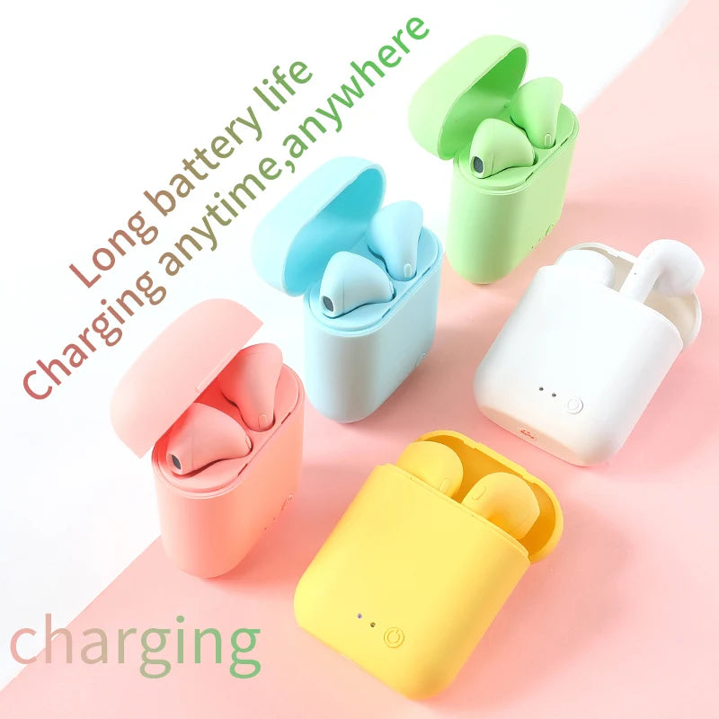 I12 Macaron Bluetooth Headset – Matte Wireless Sports Earbuds, Binaural Bluetooth 5.0
