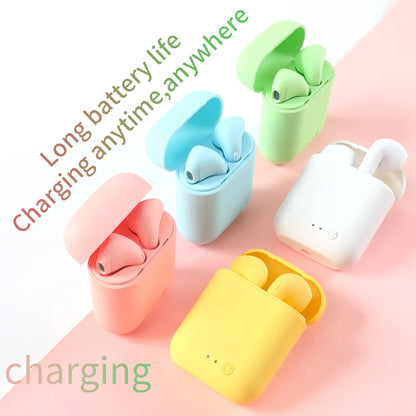 I12 Macaron Bluetooth Headset – Matte Wireless Sports Earbuds, Binaural Bluetooth 5.0