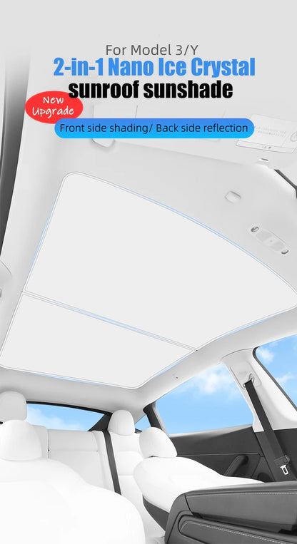 Upgraded Ice Cloth Buckle Sun Shades for Tesla Model 3 & Y (2021-2025) – Front & Rear Glass Roof Sunroof Skylight Covers