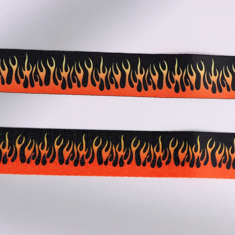 Hip Hop Fashion Canvas Belt – Personalized Flame Design, Casual & Punk Cowboy Belt for Men & Women