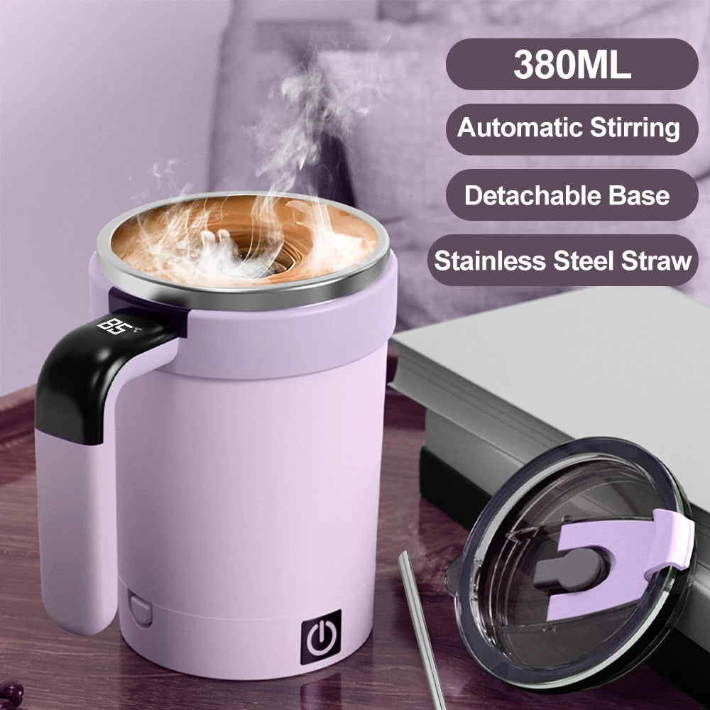 Automatic Rechargeable Electric Coffee Cup Stirrer – Stainless Steel Magnetic Self-Stirring Mug with Detachable Base