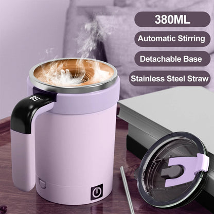 Automatic Rechargeable Electric Coffee Cup Stirrer – Stainless Steel Magnetic Self-Stirring Mug with Detachable Base