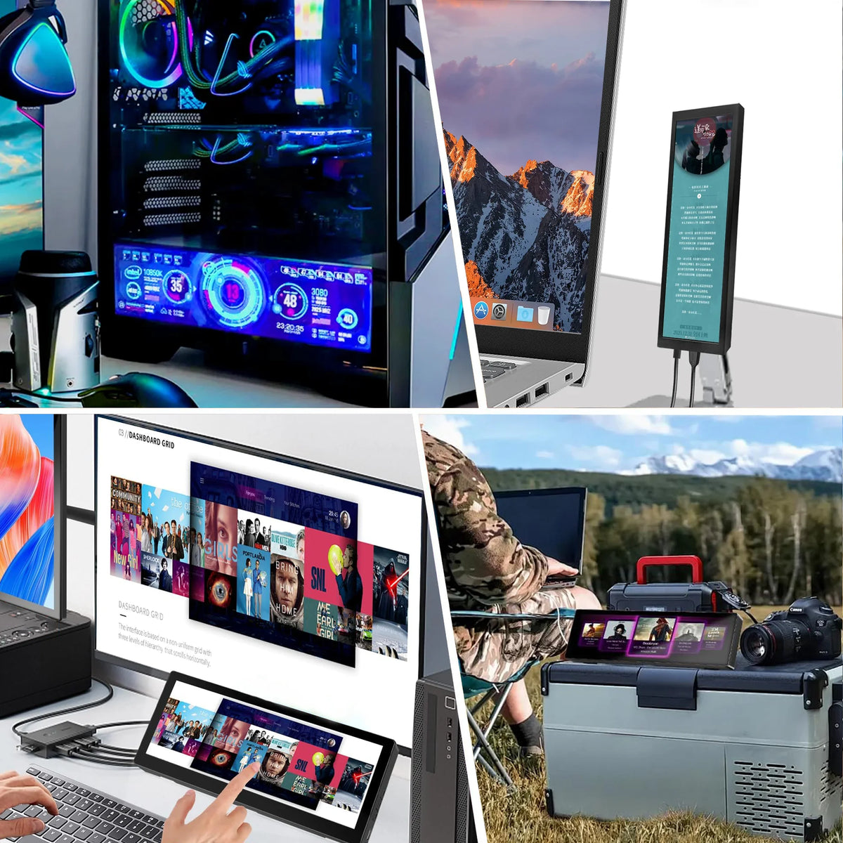 Portable Stretched Monitor - 1920x440 IPS LCD Display for Raspberry Pi, AIDA64 PC & Laptop Setup