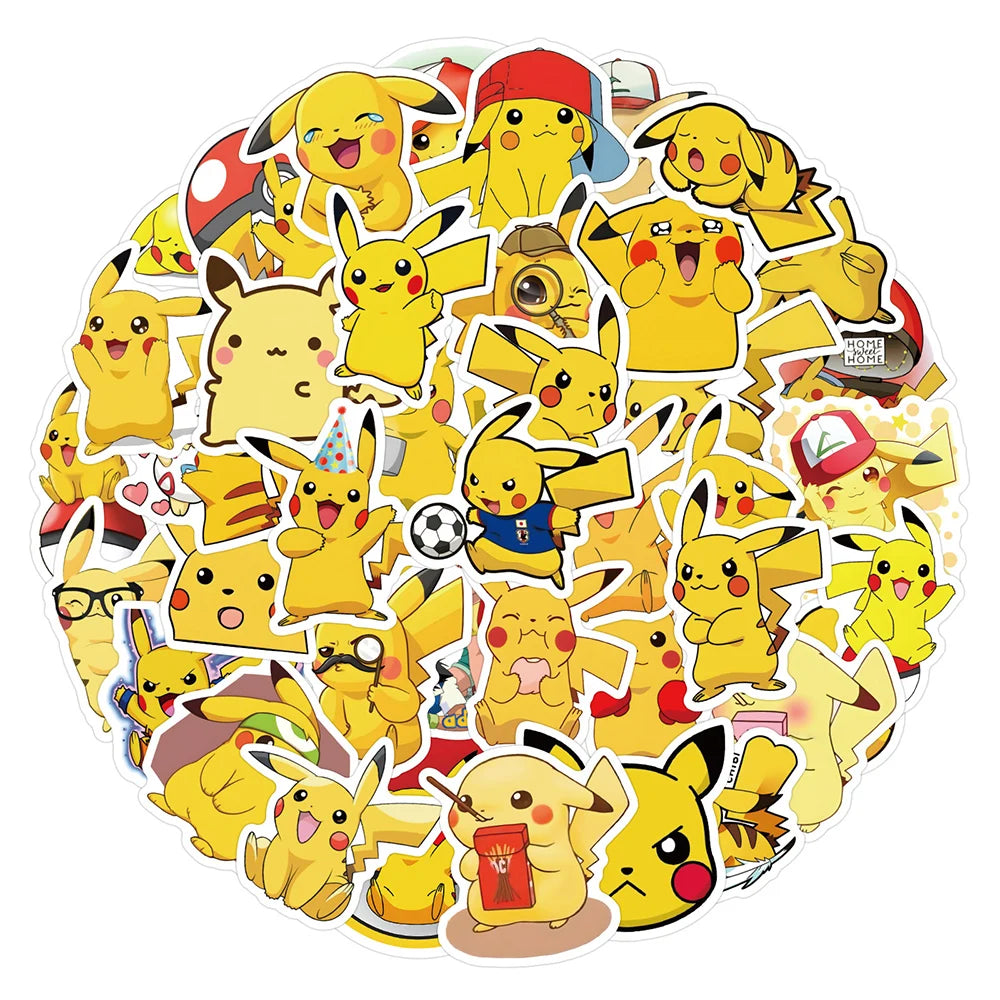 10/30/60-Piece Pokémon Pikachu Sticker Set - Cute Cartoon Vinyl Decals for Laptops, Notebooks, Skateboards, Bikes, and Suitcases
