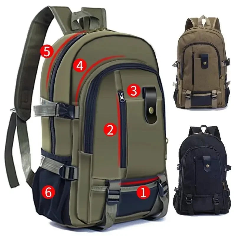 2023 Mountaineering Backpack for Men – Canvas Large Capacity Bag for High School, Outdoor Travel, Camping and Computers