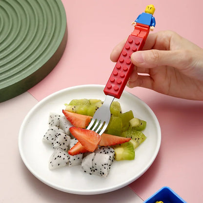 Creative Building Blocks Stainless Steel Cutlery Set for Kids – Portable Fork & Spoon Assembled Dining Set, Fun Educational Tableware for Children