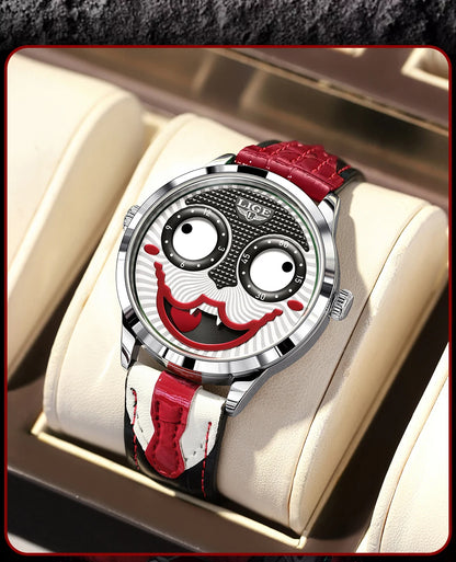 LIGE 2025 Men’s Creative Clown Quartz Watch – Waterproof Leather Strap Joker Fashion Wristwatch