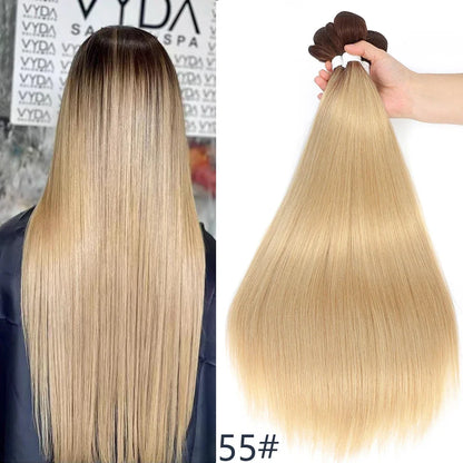 26" Ombre Straight Synthetic Hair Extensions – Smooth Weaving, Full Blue Hair Bundles from Root to End