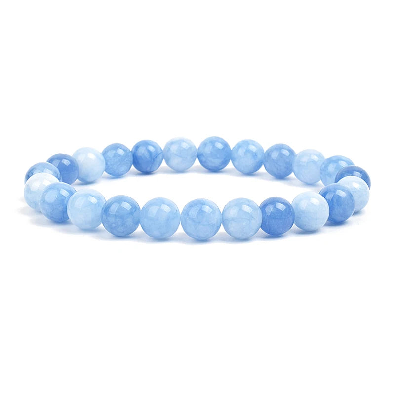 Natural Stone Bead Bracelet - Amethyst Crystal Quartz Aquamarine Jade Agate Elastic Bangle Jewelry for Women & Men