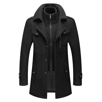 Men's Cashmere Wool Blend Trench Coat - Premium Winter Business Casual Overcoat