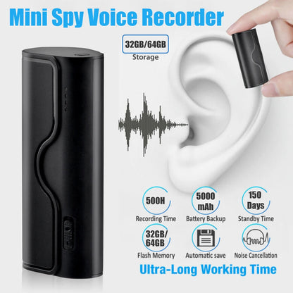 500-Hour Digital Audio Recorder – Professional 32GB/64GB Flash Drive MP3 Player for Lectures & Recording
