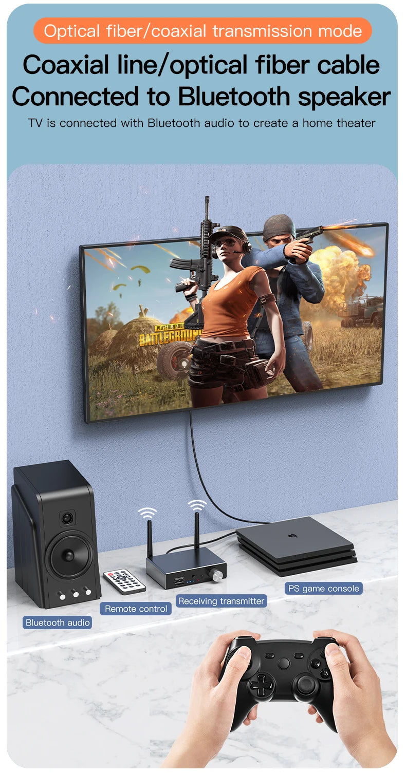 Bluetooth 5.3 Transmitter & Receiver | Low Latency Stereo AUX 3.5mm, Optical Wireless Audio Adapter with Remote Control for TV & PC