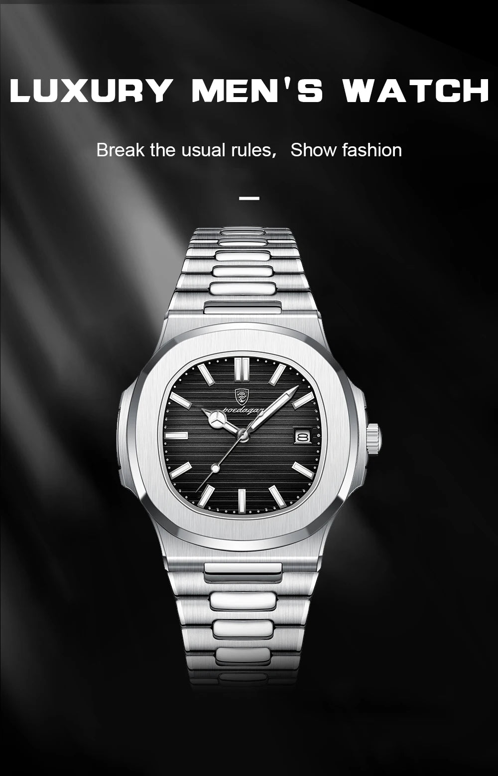POEDAGAR Luxury Men's Sports Watch — Waterproof Luminous Quartz Wristwatch with Square Dial & Date
