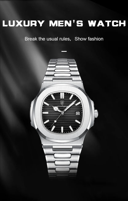 POEDAGAR Luxury Men's Sports Watch — Waterproof Luminous Quartz Wristwatch with Square Dial & Date