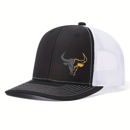 Bull Head Print Mesh Trucker Cap - Breathable Outdoor Baseball Hat for Men & Women Fishing Sports Style