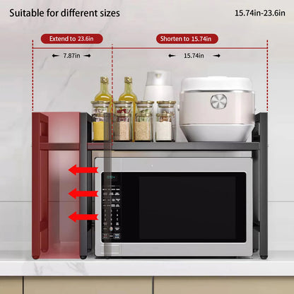 Expandable 42-64cm Microwave Shelf Organizer - Moisture & Rust Proof Countertop Organizer for Tableware Storage
