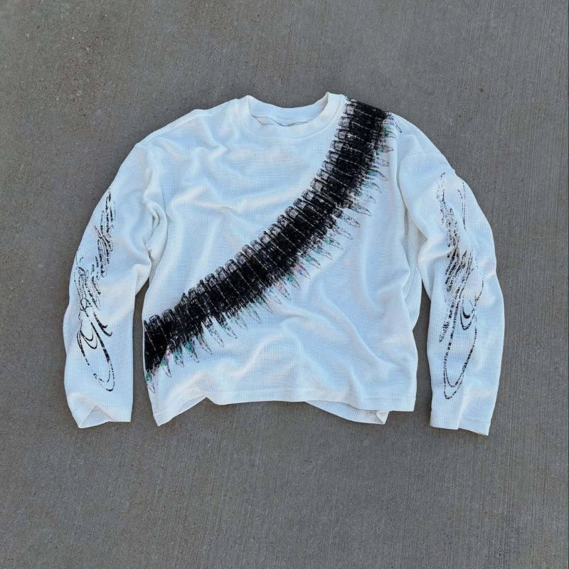 Y2K Bullet Letter Graphic Long Sleeve T-Shirt - Retro Streetwear Loose Unisex Casual Top