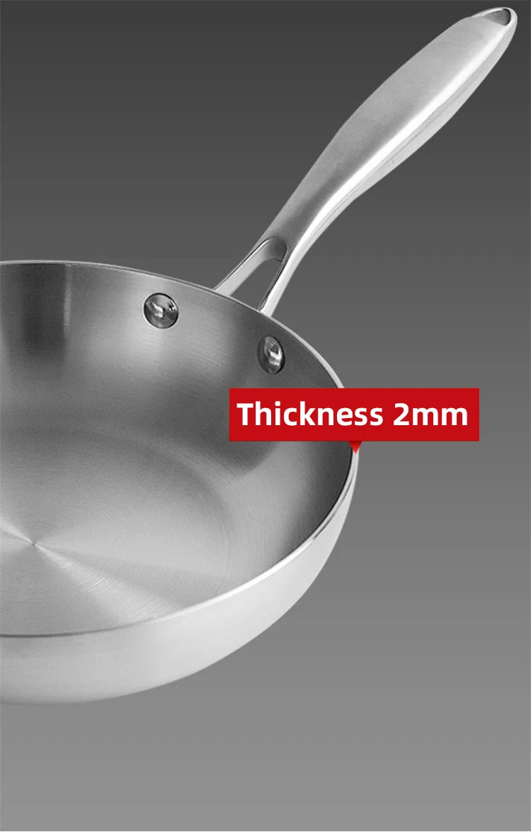 24CM Professional Grade Frying Pan - 304 Stainless Steel, 2MM Thick 5-Ply Steel Skillet & Cooking Pot