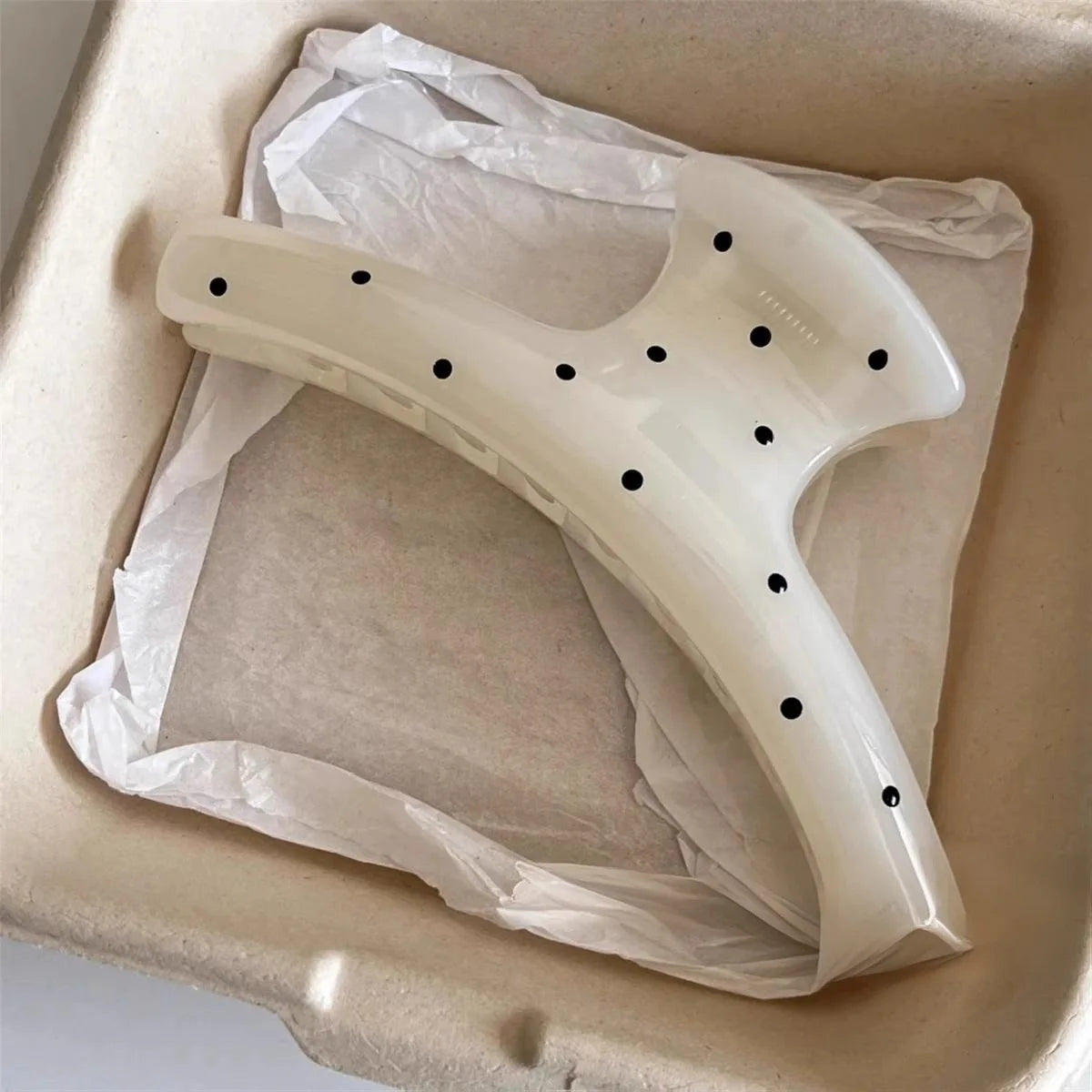 Large Acrylic Dragon Bone Hair Clip - French-Style Polka Dot Shark Hair Claw for Women