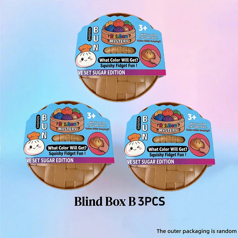 Kawaii Steamed Bun Squishy Set - Soft Bubble-Blowing Stress Relief Squeeze Toy with Steamer Case
