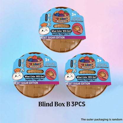 Kawaii Steamed Bun Squishy Set - Soft Bubble-Blowing Stress Relief Squeeze Toy with Steamer Case