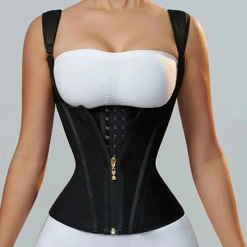 Fajas Colombianas Body Shaper for Women – Double Compression Waist Trainer Vest with Adjustable Zipper & Hook-Eyes